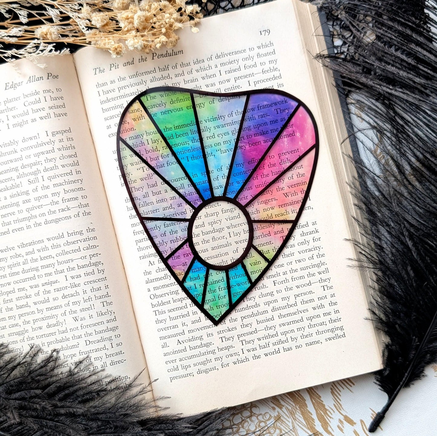 Clear Bookmark Planchette Stained Glass Effect Iridescent Colorful Ouija Witch Goth Gothic Horror Handmade Artist Book Reader Lover Gift