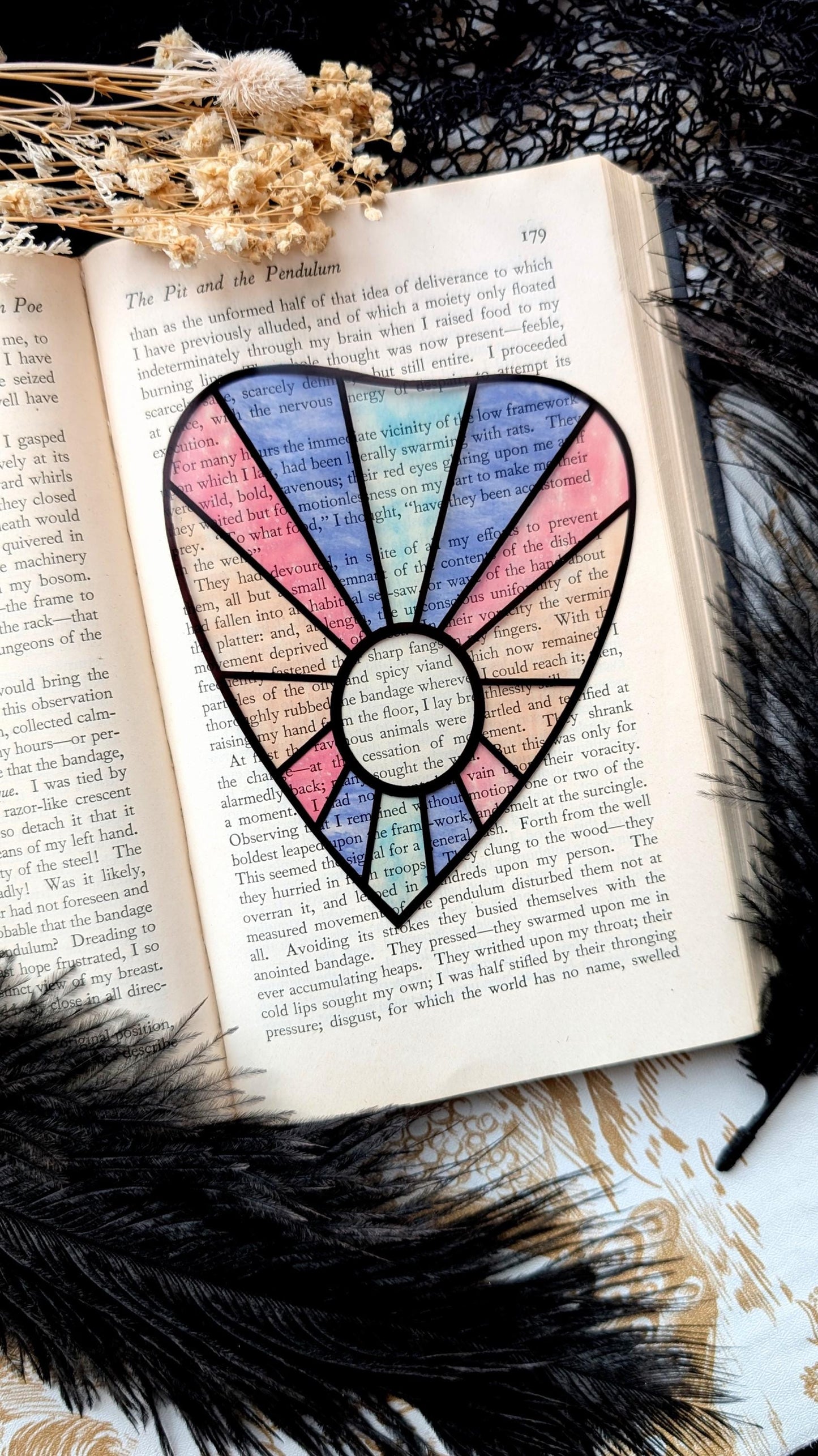 Clear Bookmark Planchette Stained Glass Effect Pastel Colorful Ouija Witch Goth Gothic Horror Handmade Artist Book Reader Lover Gift