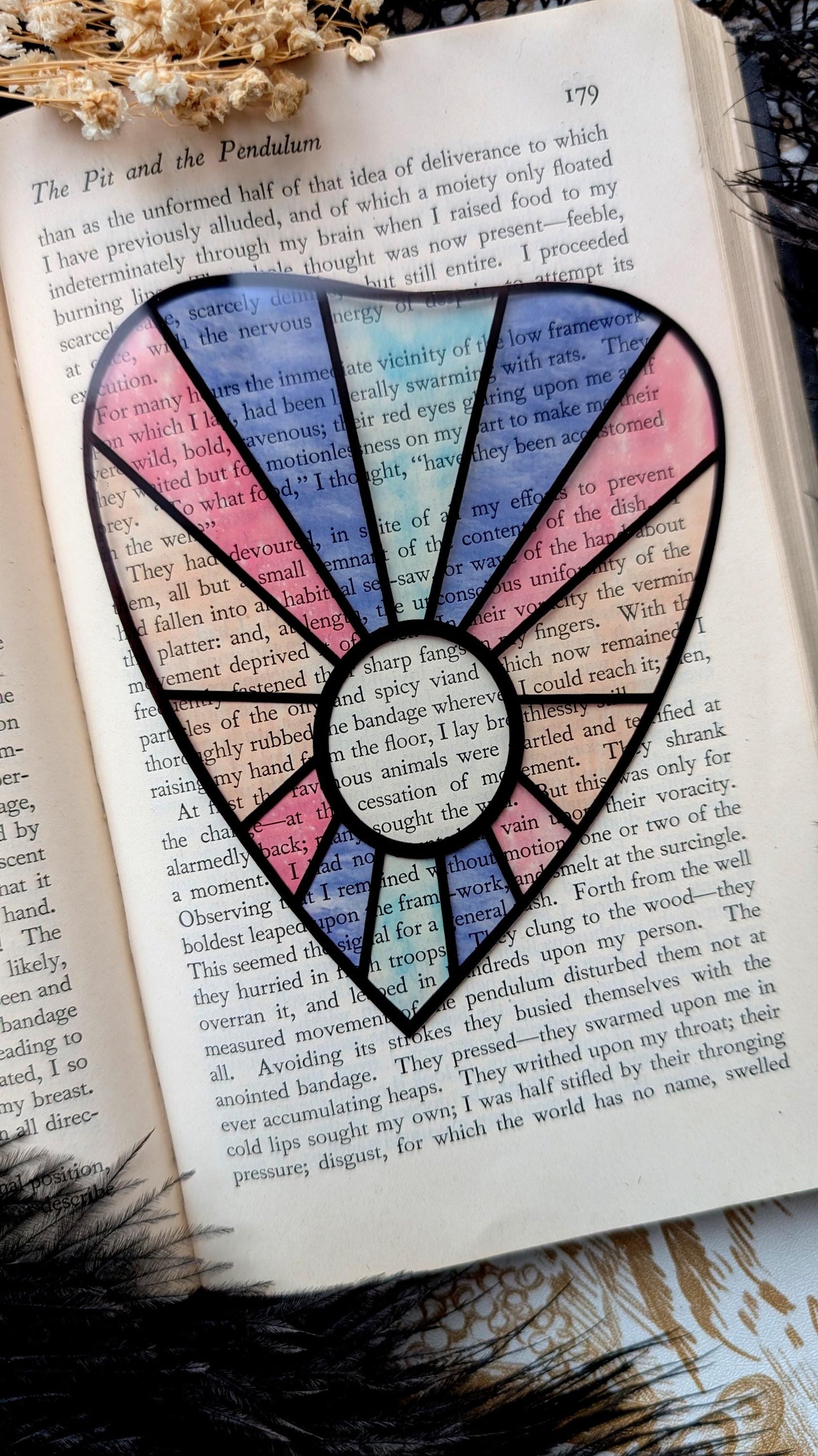 Clear Bookmark Planchette Stained Glass Effect Pastel Colorful Ouija Witch Goth Gothic Horror Handmade Artist Book Reader Lover Gift