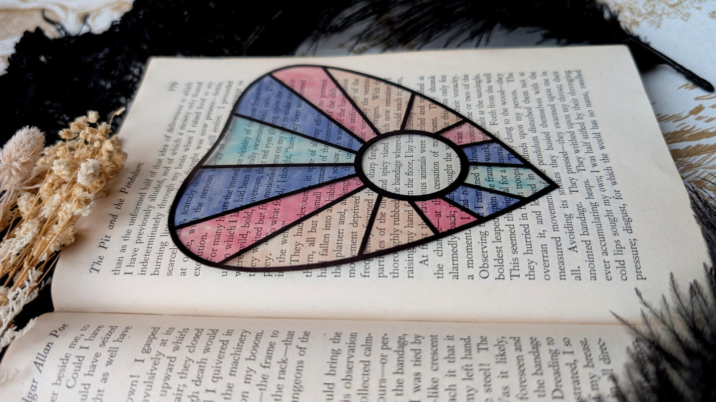 Clear Bookmark Planchette Stained Glass Effect Pastel Colorful Ouija Witch Goth Gothic Horror Handmade Artist Book Reader Lover Gift