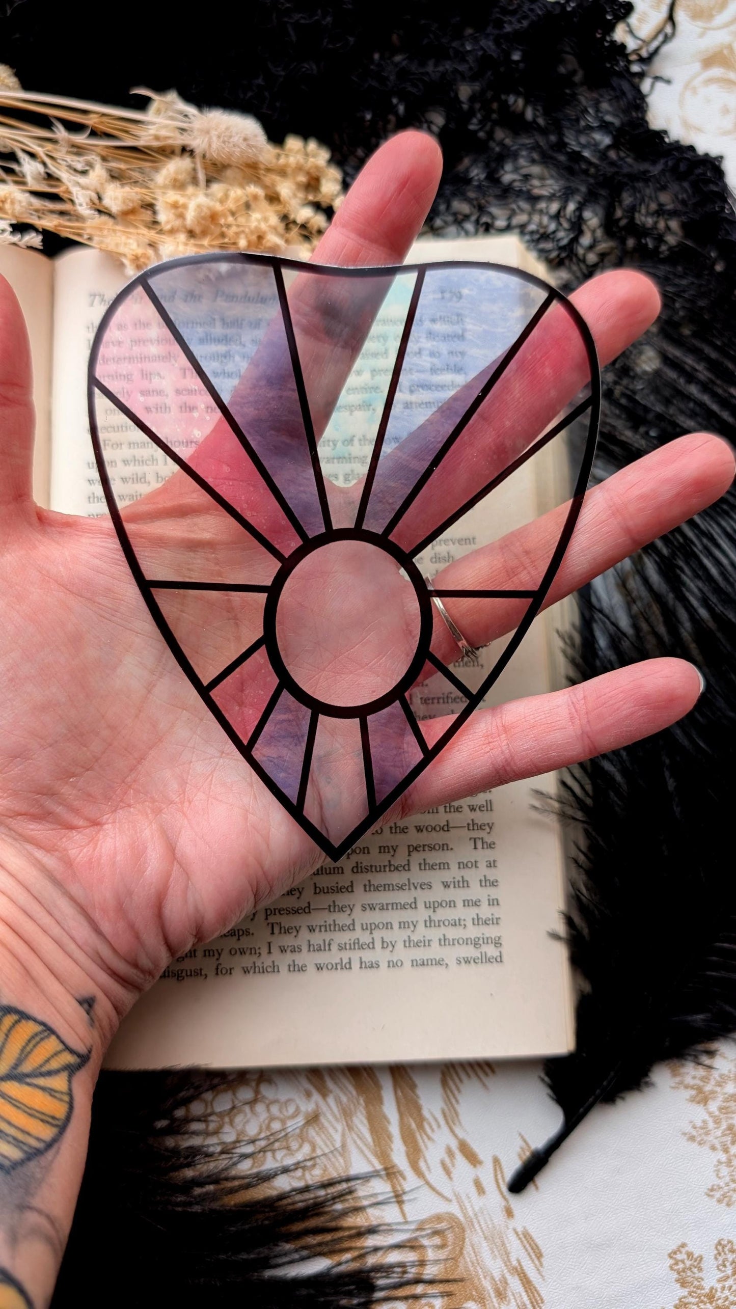 Clear Bookmark Planchette Stained Glass Effect Pastel Colorful Ouija Witch Goth Gothic Horror Handmade Artist Book Reader Lover Gift