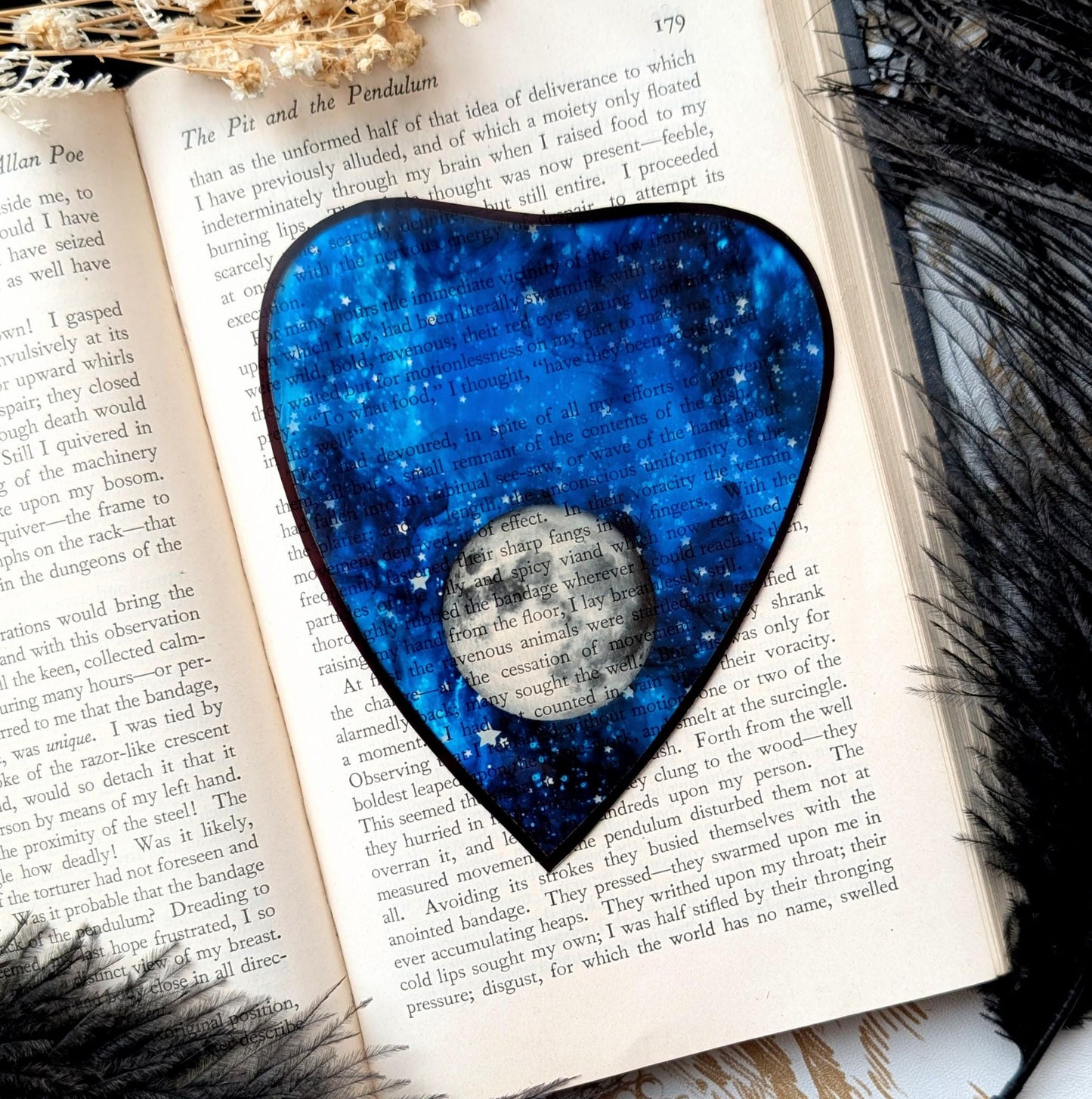 Clear Bookmark Planchette Blue Starry Night Sky Full Moon Ouija Witch Witchcraft Goth Gothic Horror Handmade Artist Book Reader Lover Gift