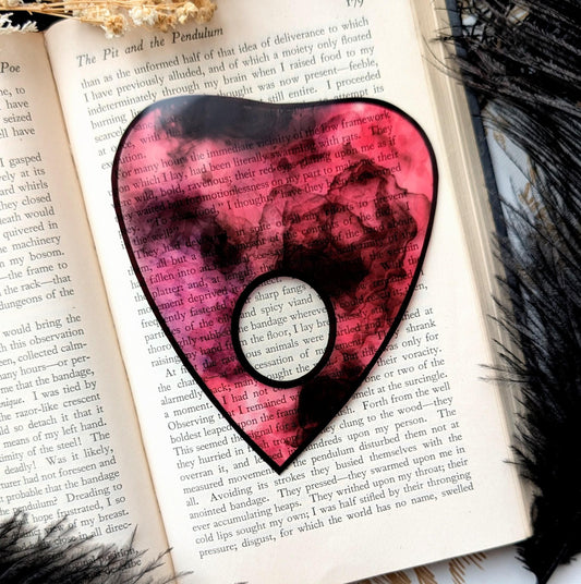 Clear Bookmark Planchette Pink Alcohol Ink Effect Ouija Witch Witchcraft Occult Goth Gothic Horror Handmade Artist Book Reader Lover Gift