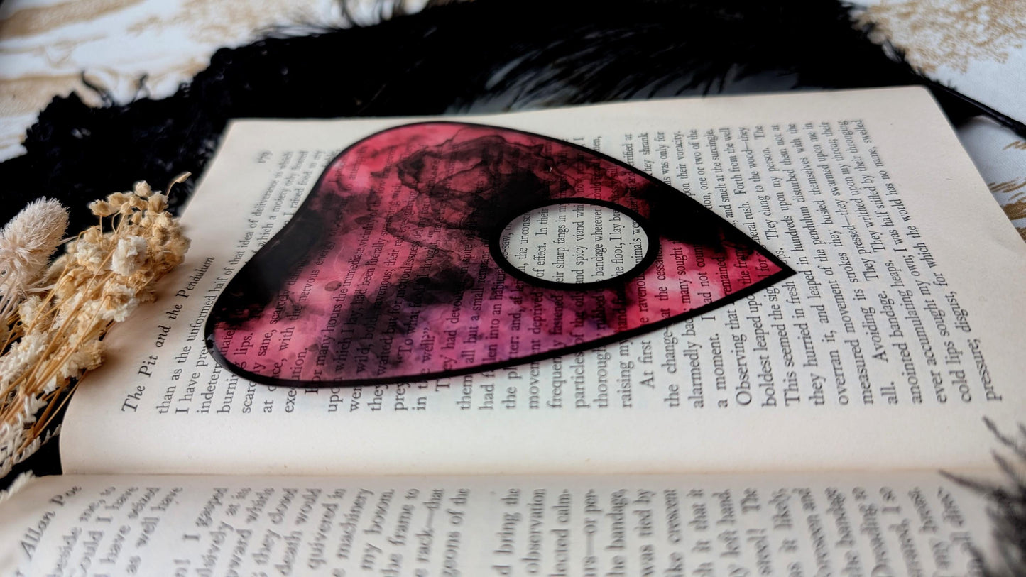 Clear Bookmark Planchette Pink Alcohol Ink Effect Ouija Witch Witchcraft Occult Goth Gothic Horror Handmade Artist Book Reader Lover Gift